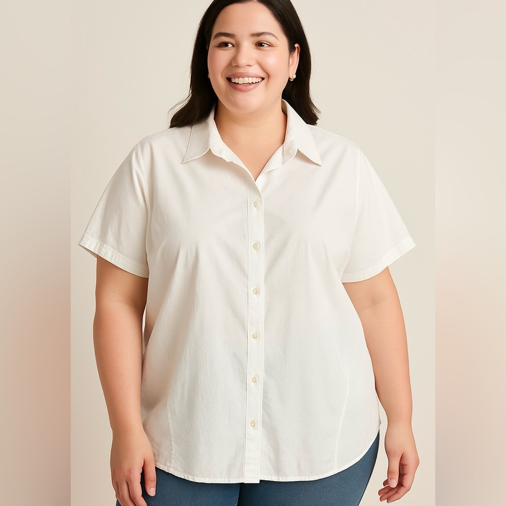 Lane Bryant White Short Sleeve Button Front Blouse Size 22/24 Resort Wear